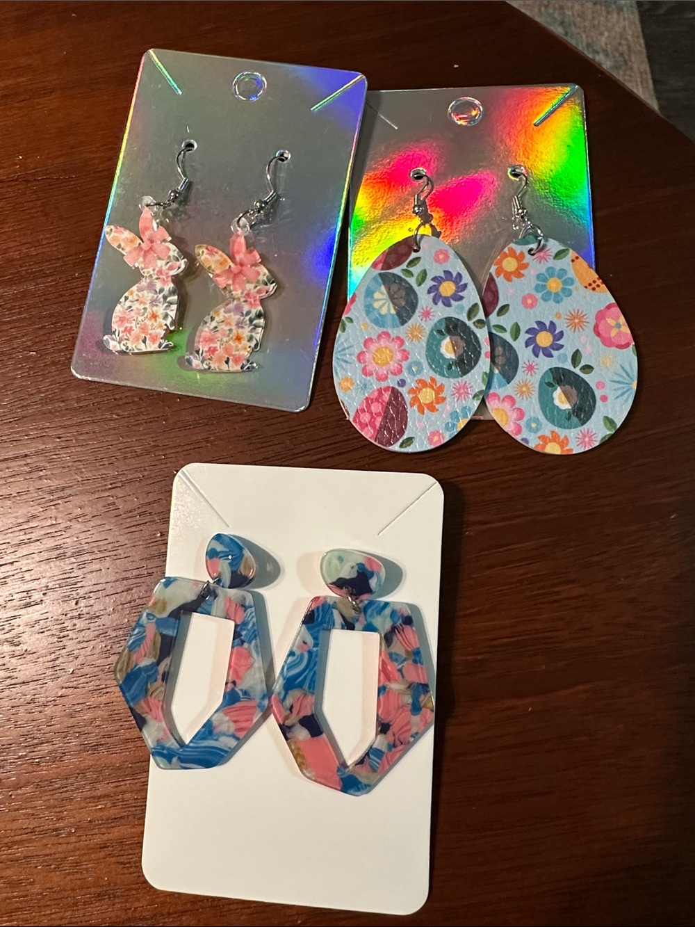 Floral Pattern Spring Earrings Set - Pink & Blue